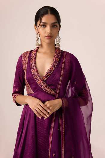 Shyam Narayan Prasad Wine Silk, Organza, Chinon, Brocade Thread Embroidered Angarkha Anarkali Set at Aza Fashions Shyam Narayan Prasad_Wine Silk, Organza, Chinon, Brocade Thread Embroidered Angarkha Anarkali Set _at_Aza_Fashions