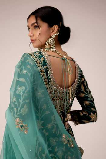 Shyam Narayan Prasad Green , Organza, Chinon, Gota Thread Embroidered Kurta Skirt Set Online at Aza Fashions Shyam Narayan Prasad_Green , Organza, Chinon, Gota Thread Embroidered Kurta Skirt Set _Online_at_Aza_Fashions
