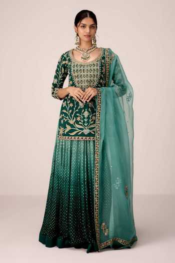 Shyam Narayan Prasad Gota Thread Embroidered Kurta Skirt Set