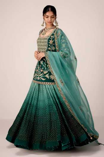Shop Shyam Narayan Prasad Green , Organza, Chinon, Gota Thread Embroidered Kurta Skirt Set Online at Aza Fashions Shop_Shyam Narayan Prasad_Green , Organza, Chinon, Gota Thread Embroidered Kurta Skirt Set _Online_at_Aza_Fashions