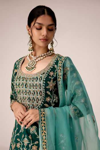 Buy Shyam Narayan Prasad Green , Organza, Chinon, Gota Thread Embroidered Kurta Skirt Set Buy_Shyam Narayan Prasad_Green , Organza, Chinon, Gota Thread Embroidered Kurta Skirt Set