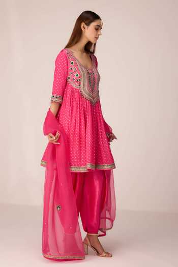 Shyam Narayan Prasad Pink Silk, Organza, Brocade, Chinon Gota Patti, Thread Work Flared Kurta Set Online at Aza Fashions Shyam Narayan Prasad_Pink Silk, Organza, Brocade, Chinon Gota Patti, Thread Work Flared Kurta Set _Online_at_Aza_Fashions