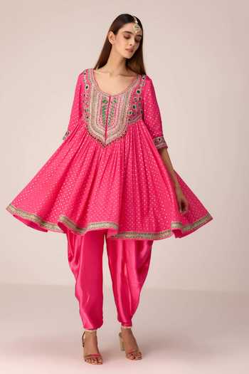 Shop Shyam Narayan Prasad Pink Silk, Organza, Brocade, Chinon Gota Patti, Thread Work Flared Kurta Set Online at Aza Fashions Shop_Shyam Narayan Prasad_Pink Silk, Organza, Brocade, Chinon Gota Patti, Thread Work Flared Kurta Set _Online_at_Aza_Fashions