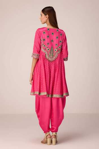 Buy Shyam Narayan Prasad Pink Silk, Organza, Brocade, Chinon Gota Patti, Thread Work Flared Kurta Set Buy_Shyam Narayan Prasad_Pink Silk, Organza, Brocade, Chinon Gota Patti, Thread Work Flared Kurta Set