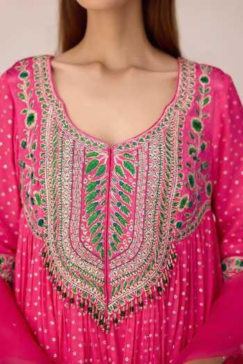 Shop Shyam Narayan Prasad Pink Silk, Organza, Brocade, Chinon Gota Patti, Thread Work Flared Kurta Set Shop_Shyam Narayan Prasad_Pink Silk, Organza, Brocade, Chinon Gota Patti, Thread Work Flared Kurta Set
