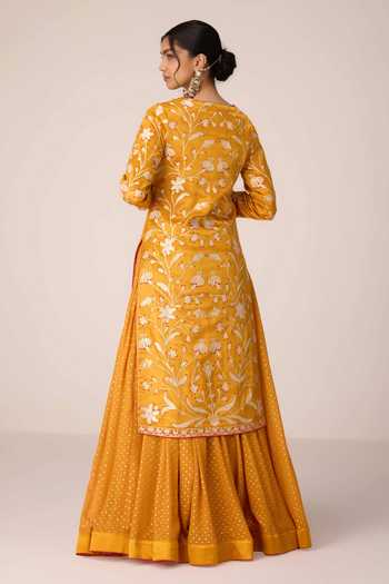 Buy Shyam Narayan Prasad Yellow , Organza, Chinon Scoop Neck Gota Embroidered Kurta Skirt Set Online at Aza Fashions Buy_Shyam Narayan Prasad_Yellow , Organza, Chinon Scoop Neck Gota Embroidered Kurta Skirt Set _Online_at_Aza_Fashions