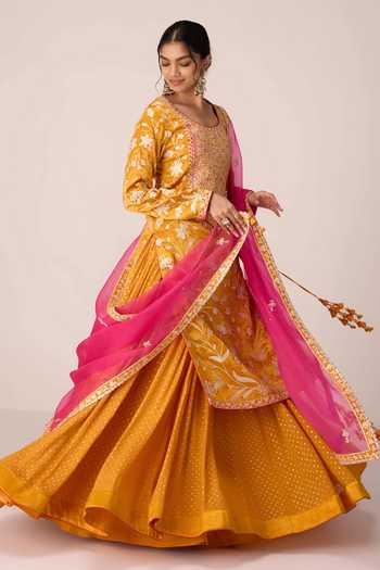 Buy Shyam Narayan Prasad Yellow , Organza, Chinon Scoop Neck Gota Embroidered Kurta Skirt Set Buy_Shyam Narayan Prasad_Yellow , Organza, Chinon Scoop Neck Gota Embroidered Kurta Skirt Set