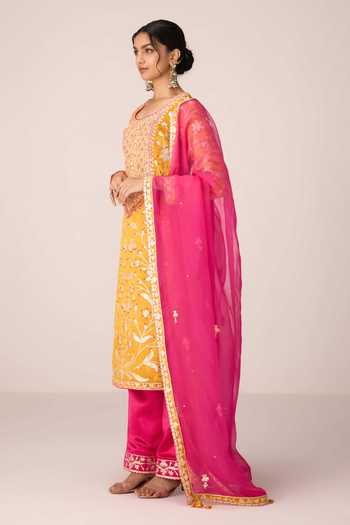 Shyam Narayan Prasad Yellow , Organza Round Neck Gota Embroidered Kurta Set Online at Aza Fashions Shyam Narayan Prasad_Yellow , Organza Round Neck Gota Embroidered Kurta Set _Online_at_Aza_Fashions