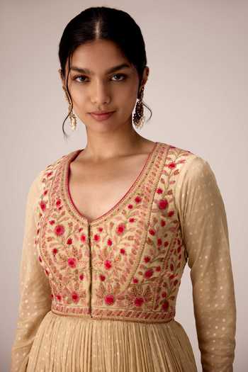 Buy Shyam Narayan Prasad Ivory Silk, Organza, Chinon V-neck Dori Embroidered Anarkali Set Buy_Shyam Narayan Prasad_Ivory Silk, Organza, Chinon V-neck Dori Embroidered Anarkali Set
