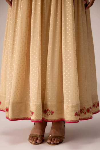 Shop Shyam Narayan Prasad Ivory Silk, Organza, Chinon V-neck Dori Embroidered Anarkali Set Shop_Shyam Narayan Prasad_Ivory Silk, Organza, Chinon V-neck Dori Embroidered Anarkali Set