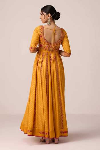 Shyam Narayan Prasad Yellow Silk, Organza, Chinon, Brocade Placement Embroidered Anarkali Set Online at Aza Fashions Shyam Narayan Prasad_Yellow Silk, Organza, Chinon, Brocade Placement Embroidered Anarkali Set _Online_at_Aza_Fashions