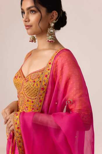 Buy Shyam Narayan Prasad Yellow Silk, Organza, Chinon, Brocade Placement Embroidered Anarkali Set Buy_Shyam Narayan Prasad_Yellow Silk, Organza, Chinon, Brocade Placement Embroidered Anarkali Set