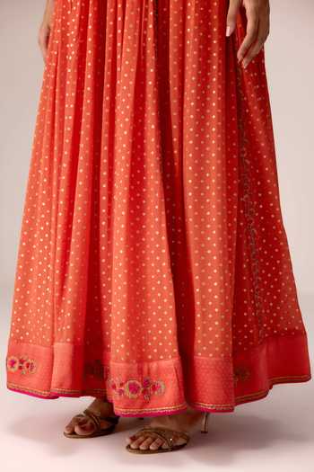 Buy Shyam Narayan Prasad Orange Silk, Organza, Chinon V-neck Yoke Embroidered Anarkali Set Buy_Shyam Narayan Prasad_Orange Silk, Organza, Chinon V-neck Yoke Embroidered Anarkali Set