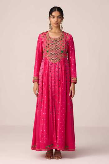 Buy Shyam Narayan Prasad Pink Silk, Organza, Brocade, Chinon Scoop Neck Thread Embroidered Anarkali Set Online at Aza Fashions Buy_Shyam Narayan Prasad_Pink Silk, Organza, Brocade, Chinon Scoop Neck Thread Embroidered Anarkali Set _Online_at_Aza_Fashions