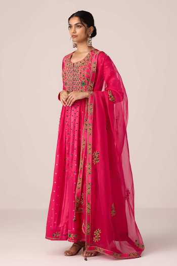 Shyam Narayan Prasad Pink Silk, Organza, Brocade, Chinon Scoop Neck Thread Embroidered Anarkali Set at Aza Fashions Shyam Narayan Prasad_Pink Silk, Organza, Brocade, Chinon Scoop Neck Thread Embroidered Anarkali Set _at_Aza_Fashions