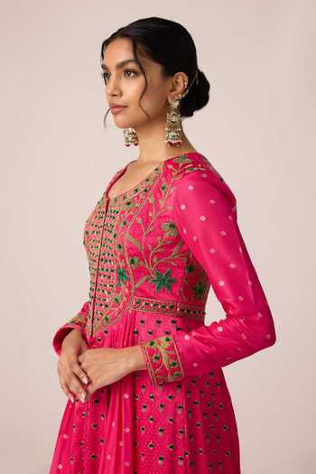 Buy Shyam Narayan Prasad Pink Silk, Organza, Brocade, Chinon Scoop Neck Thread Embroidered Anarkali Set Buy_Shyam Narayan Prasad_Pink Silk, Organza, Brocade, Chinon Scoop Neck Thread Embroidered Anarkali Set