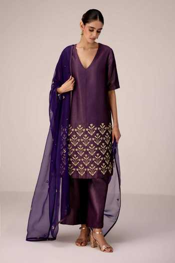 Buy Shyam Narayan Prasad Purple Organza, Brocade V-neck Zardozi Work Kurta Set Online at Aza Fashions Buy_Shyam Narayan Prasad_Purple Organza, Brocade V-neck Zardozi Work Kurta Set _Online_at_Aza_Fashions