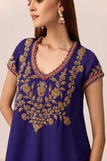 Buy Shyam Narayan Prasad Purple Organza, Satin, Chinon Scoop Neck Zardozi Yoke Embroidered Kurta Set Buy_Shyam Narayan Prasad_Purple Organza, Satin, Chinon Scoop Neck Zardozi Yoke Embroidered Kurta Set