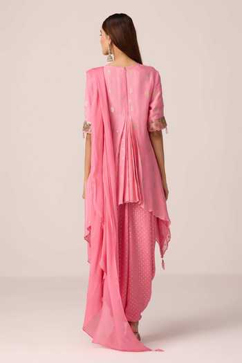 Shop Shyam Narayan Prasad Pink Brocade, Chinon Embroidery Round Neck Zardozi Kurta Set Online at Aza Fashions Shop_Shyam Narayan Prasad_Pink Brocade, Chinon Embroidery Round Neck Zardozi Kurta Set _Online_at_Aza_Fashions