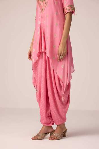 Buy Shyam Narayan Prasad Pink Brocade, Chinon Embroidery Round Neck Zardozi Kurta Set Buy_Shyam Narayan Prasad_Pink Brocade, Chinon Embroidery Round Neck Zardozi Kurta Set