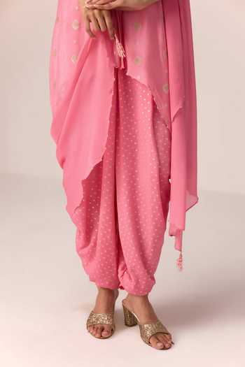 Shop Shyam Narayan Prasad Pink Brocade, Chinon Embroidery Round Neck Zardozi Kurta Set Shop_Shyam Narayan Prasad_Pink Brocade, Chinon Embroidery Round Neck Zardozi Kurta Set