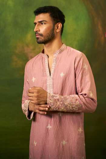 Shop_Arihant Rai Sinha_Pink Silk Placement Embroidered Kurta Set 