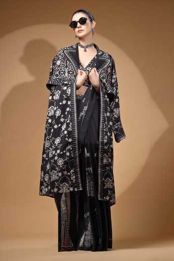Gazab by Miku Kumar Nyrah Print Pre-Draped Pant Saree & Jacket Set 
