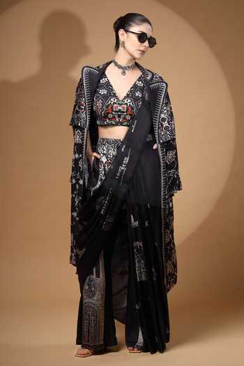 Gazab by Miku Kumar Nyrah Print Pre-Draped Pant Saree & Jacket Set 
