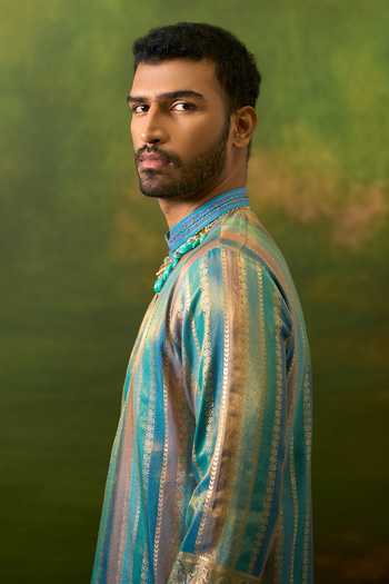 Shop Arihant Rai Sinha Multicolor Silk, Jacquard Stripe Woven Kurta Set Online at Aza Fashions Shop_Arihant Rai Sinha_Multicolor Silk, Jacquard Stripe Woven Kurta Set _Online_at_Aza_Fashions