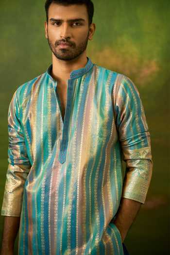 Arihant Rai Sinha Multicolor Silk, Jacquard Stripe Woven Kurta Set at Aza Fashions Arihant Rai Sinha_Multicolor Silk, Jacquard Stripe Woven Kurta Set _at_Aza_Fashions