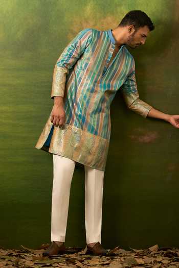 Shop Arihant Rai Sinha Multicolor Silk, Jacquard Stripe Woven Kurta Set Shop_Arihant Rai Sinha_Multicolor Silk, Jacquard Stripe Woven Kurta Set