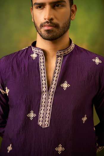 Buy_Arihant Rai Sinha_Purple Silk Floral Pattern Kurta Set 