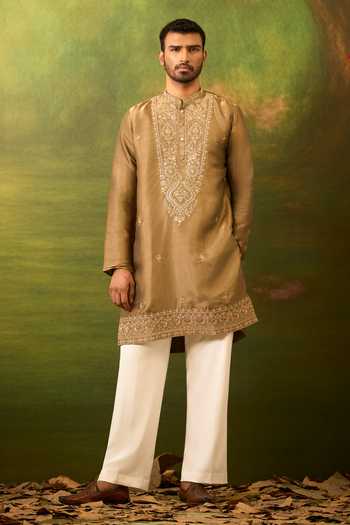 Buy_Arihant Rai Sinha_Brown Silk Embroidered Kurta Set _Online_at_Aza_Fashions