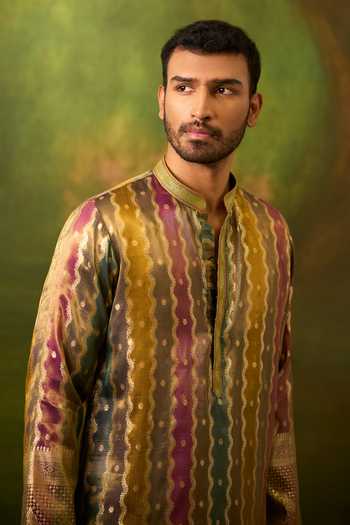 Buy Arihant Rai Sinha Multicolor Silk, Jacquard Stripe Pattern Kurta Set Online at Aza Fashions Buy_Arihant Rai Sinha_Multicolor Silk, Jacquard Stripe Pattern Kurta Set _Online_at_Aza_Fashions