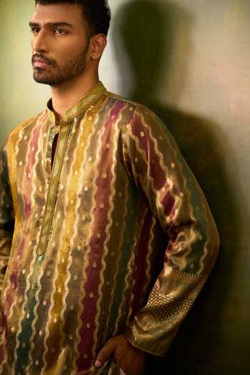 Arihant Rai Sinha Multicolor Silk, Jacquard Stripe Pattern Kurta Set at Aza Fashions Arihant Rai Sinha_Multicolor Silk, Jacquard Stripe Pattern Kurta Set _at_Aza_Fashions