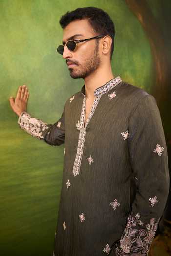 Buy_Arihant Rai Sinha_Green Silk Florette Woven Kurta Set 