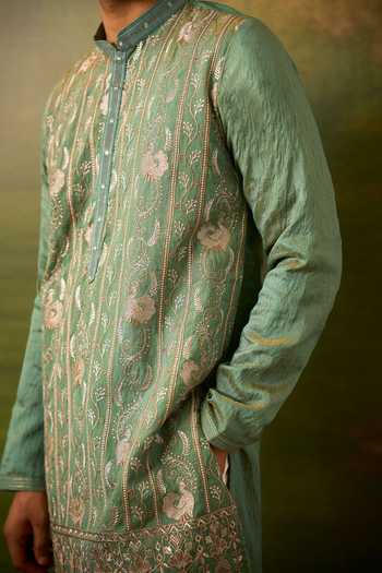 Arihant Rai Sinha Green Silk Embroidered Kurta Set at Aza Fashions Arihant Rai Sinha_Green Silk Embroidered Kurta Set _at_Aza_Fashions