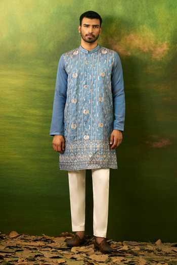 Shop Arihant Rai Sinha Sky Blue Silk Floral Stripe Embroidered Kurta Set Online at Aza Fashions Shop_Arihant Rai Sinha_Sky Blue Silk Floral Stripe Embroidered Kurta Set _Online_at_Aza_Fashions