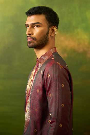 Shop Arihant Rai Sinha Wine Silk, Jacquard Flower Woven Kurta Set Online at Aza Fashions Shop_Arihant Rai Sinha_Wine Silk, Jacquard Flower Woven Kurta Set _Online_at_Aza_Fashions