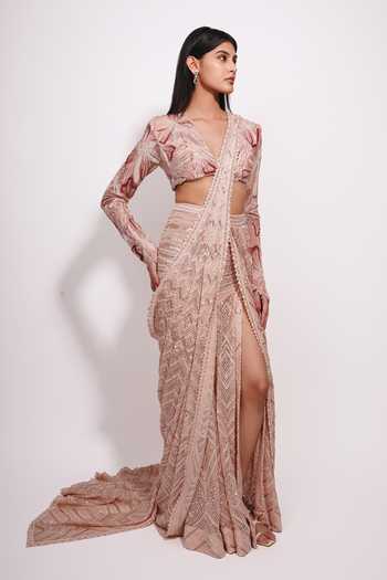 Ritika Mirchandani Blush Pink Embroidered Pre-Draped Saree Set