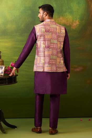 Arihant Rai Sinha Paisley Woven Bundi & Kurta Set 