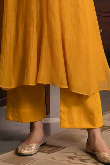 Trendy Tokari Yellow Silk, Chanderi, Cotton, Organza V-neck Neckline Embroidered Angarkha Set Online at Aza Fashions Trendy Tokari_Yellow Silk, Chanderi, Cotton, Organza V-neck Neckline Embroidered Angarkha Set _Online_at_Aza_Fashions