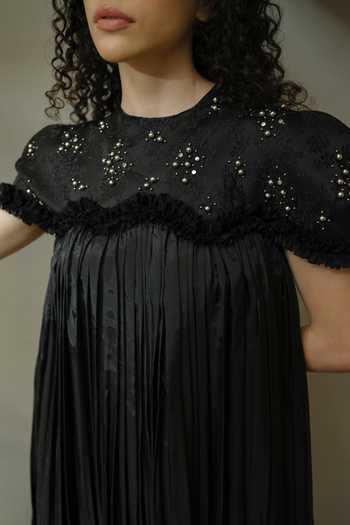 Therealb_Black Organza, Jacquard Round Neck Hand Embellished Dress _at_Aza_Fashions