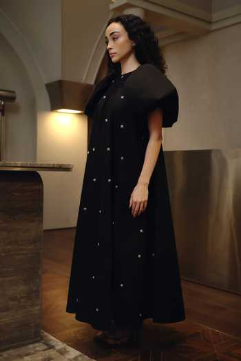 Shop_Therealb_Black Cotton Round Neck Embellished Dress _Online_at_Aza_Fashions