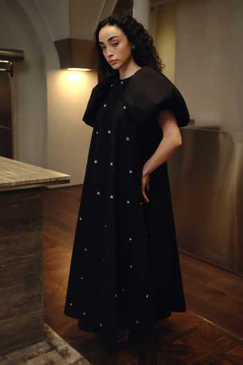 Therealb_Black Cotton Round Neck Embellished Dress _at_Aza_Fashions