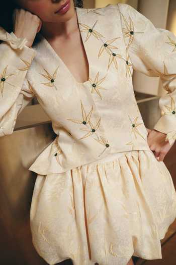 Buy Therealb Ivory Jacquard V-neck Hand Embellished Jacket Online at Aza Fashions Buy_Therealb_Ivory Jacquard V-neck Hand Embellished Jacket _Online_at_Aza_Fashions