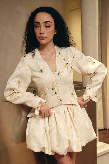 Therealb Ivory Jacquard Balloon Skirt Online at Aza Fashions Therealb_Ivory Jacquard Balloon Skirt _Online_at_Aza_Fashions
