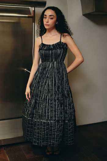 Therealb Striped Pattern Gathered Dress 