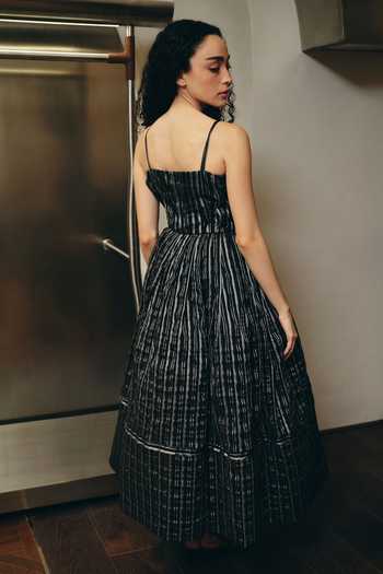 Therealb Striped Pattern Gathered Dress 
