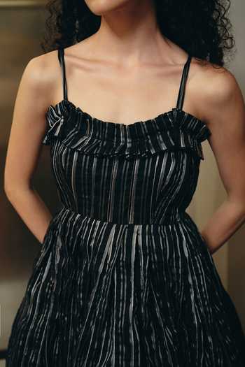 Buy Therealb Black Viscose Striped Pattern Gathered Dress Online at Aza Fashions Buy_Therealb_Black Viscose Striped Pattern Gathered Dress _Online_at_Aza_Fashions